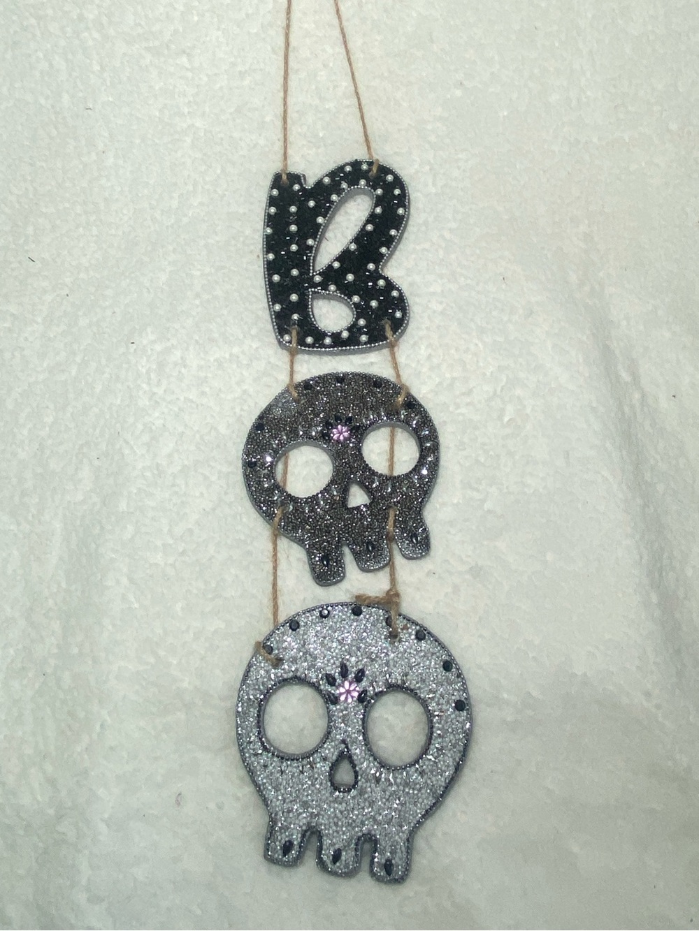 Black & Silver Glitter BOO Skull Hanging Décor - Home